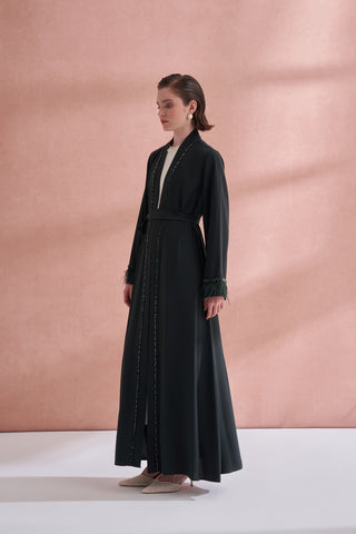 Elişi Ve Kolları Tüy Detaylı Abaya - zümrüt
