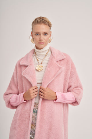 Triko Detaylı Angora Kap - pudra