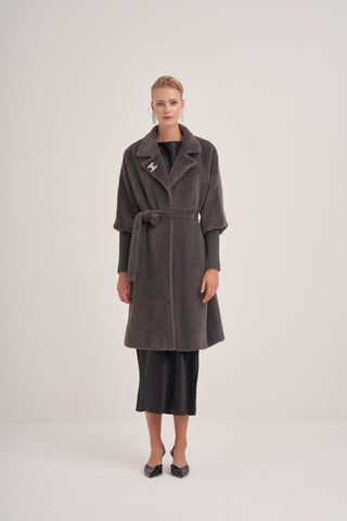 Triko Detaylı Angora Kap - Gri