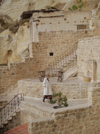 Trikolu Kapşonlu Angora Kap - ekru