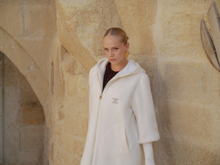 Trikolu Kapşonlu Angora Kap - ekru