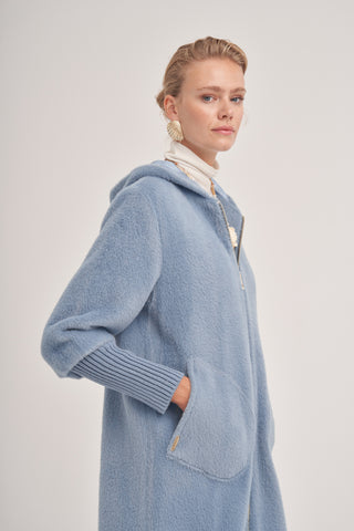 Trikolu Kapşonlu Angora Kap - mavi