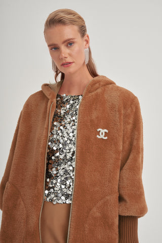 Trikolu Kapşonlu Angora Kap - taba