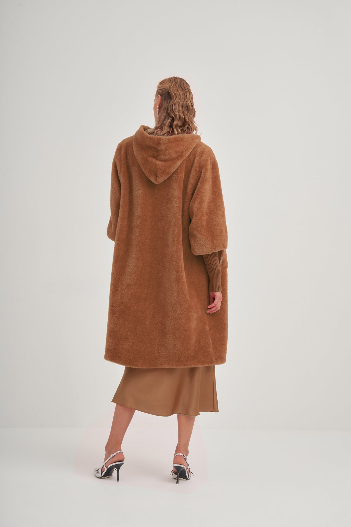 Trikolu Kapşonlu Angora Kap - taba