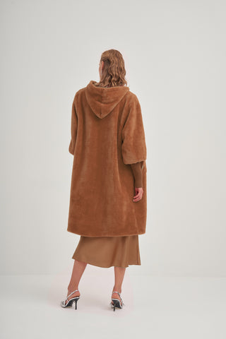 Trikolu Kapşonlu Angora Kap - taba