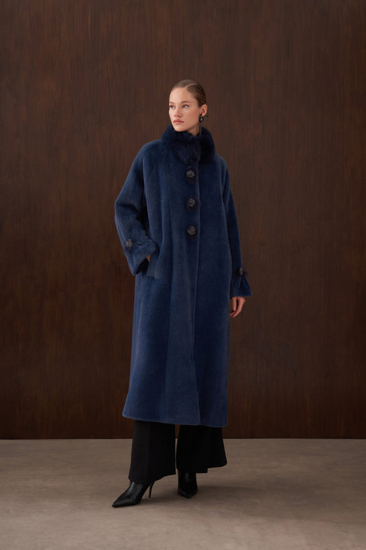 Kürk detaylı Angora Kaban - indigo