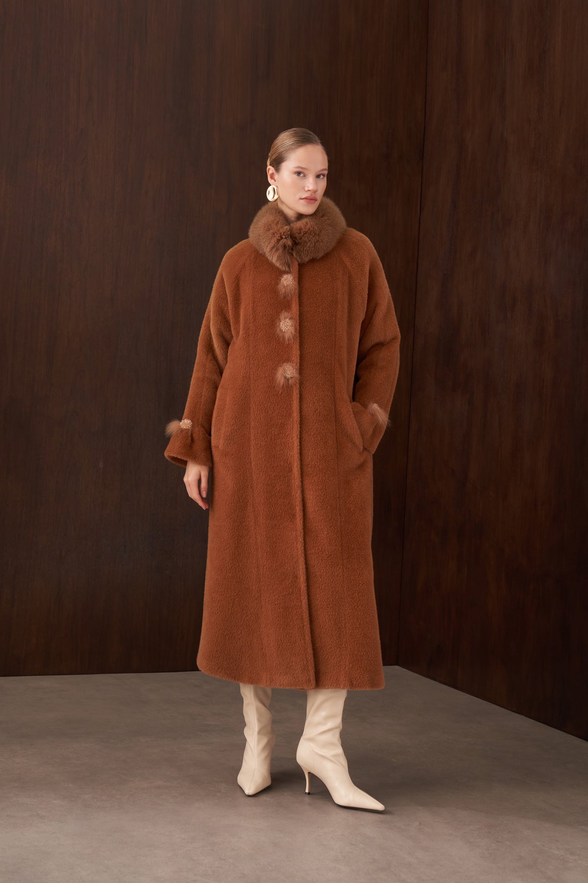 Kürk detaylı Angora Kaban - taba