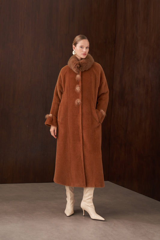 Kürk detaylı Angora Kaban - taba