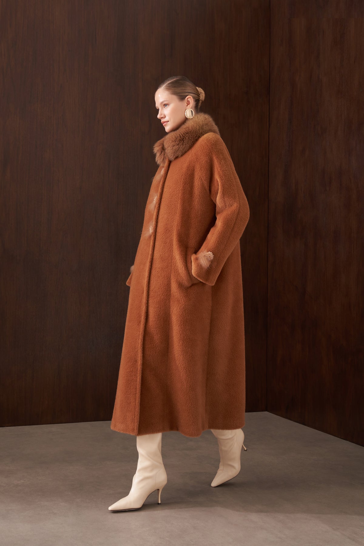 Kürk detaylı Angora Kaban - taba