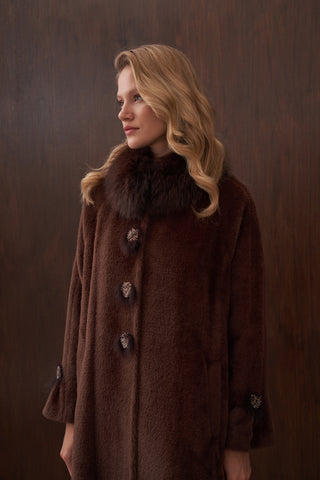 Kürk detaylı Angora Kaban - kahve