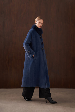 Kürk detaylı Angora Kaban - indigo