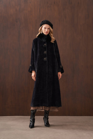 Kürk detaylı Angora Kaban - siyah