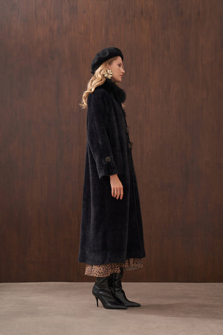 Kürk detaylı Angora Kaban - siyah