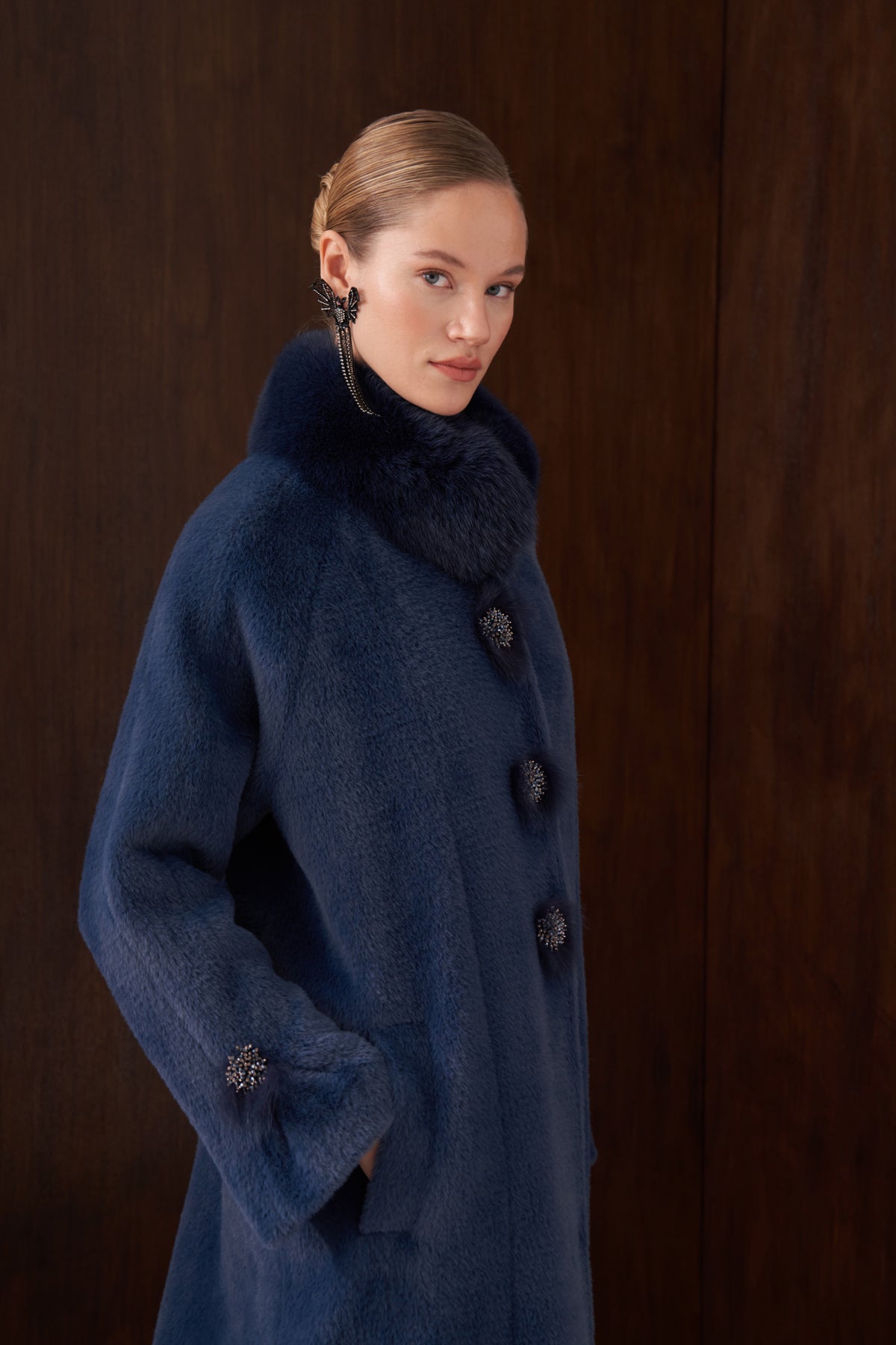 Kürk detaylı Angora Kaban - indigo