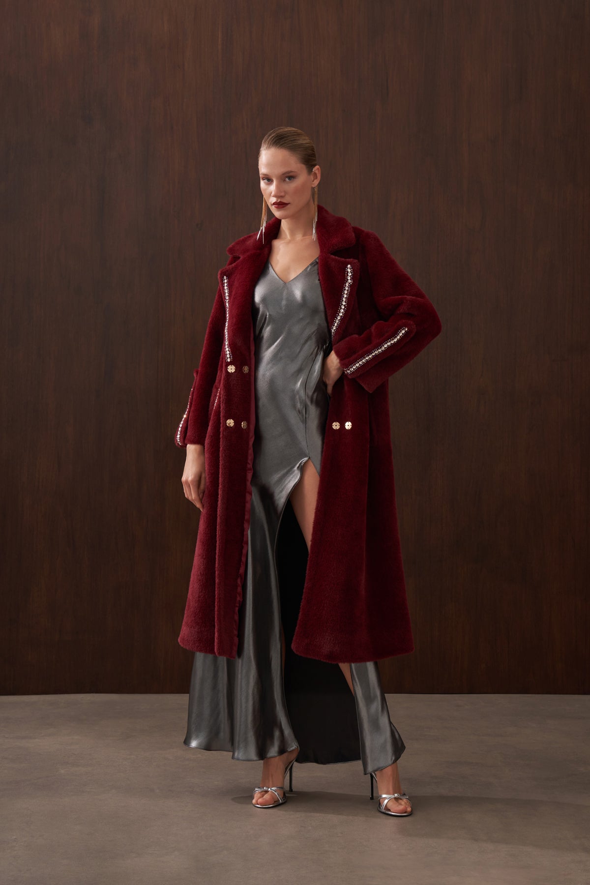 Elişi Detaylı Angora Kaban - bordo