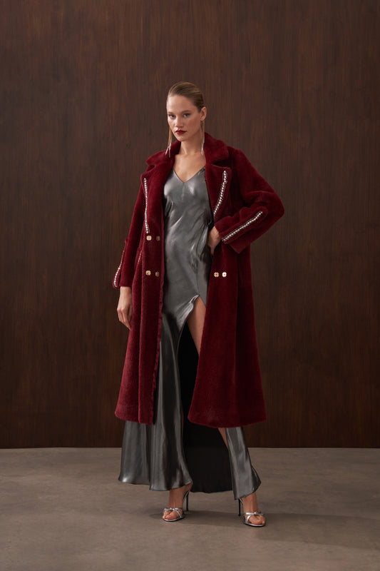 Elişi Detaylı Angora Kaban - bordo