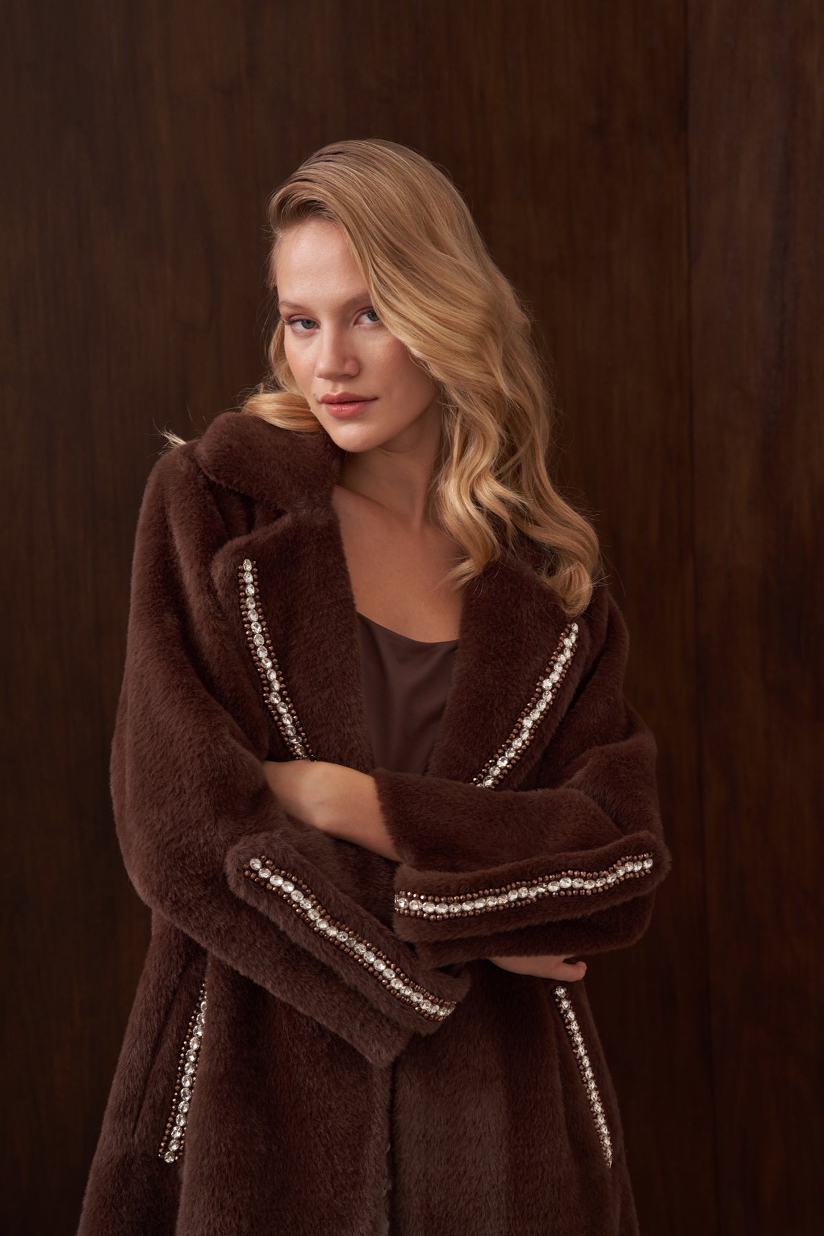 Elişi Detaylı Angora Kaban - kahve