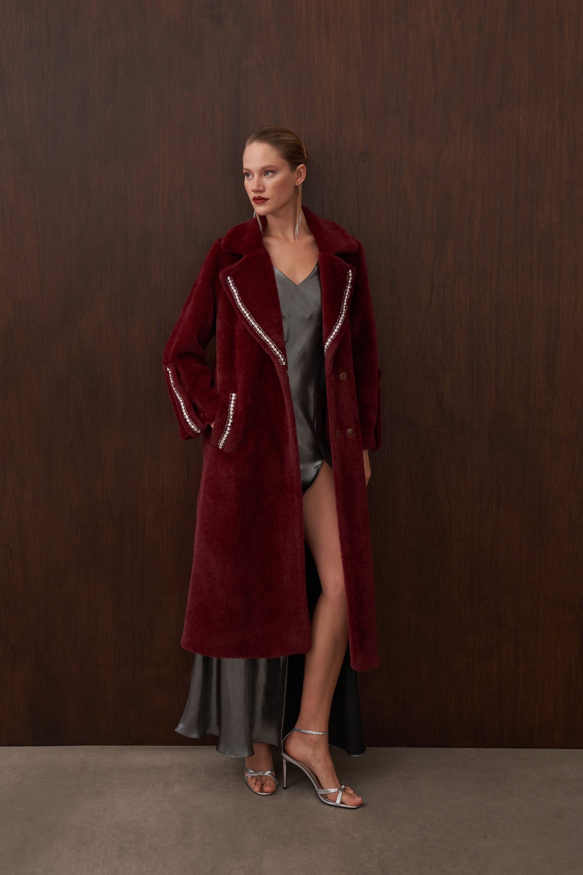 Elişi Detaylı Angora Kaban - bordo