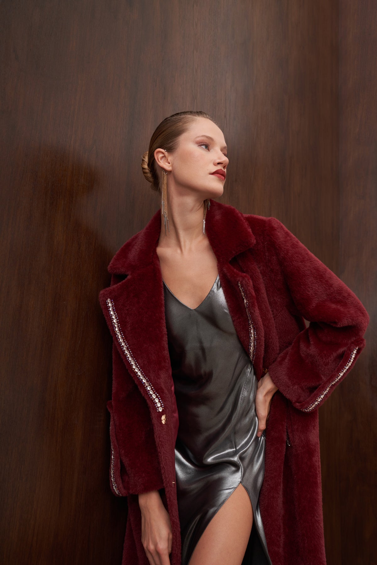 Elişi Detaylı Angora Kaban - bordo