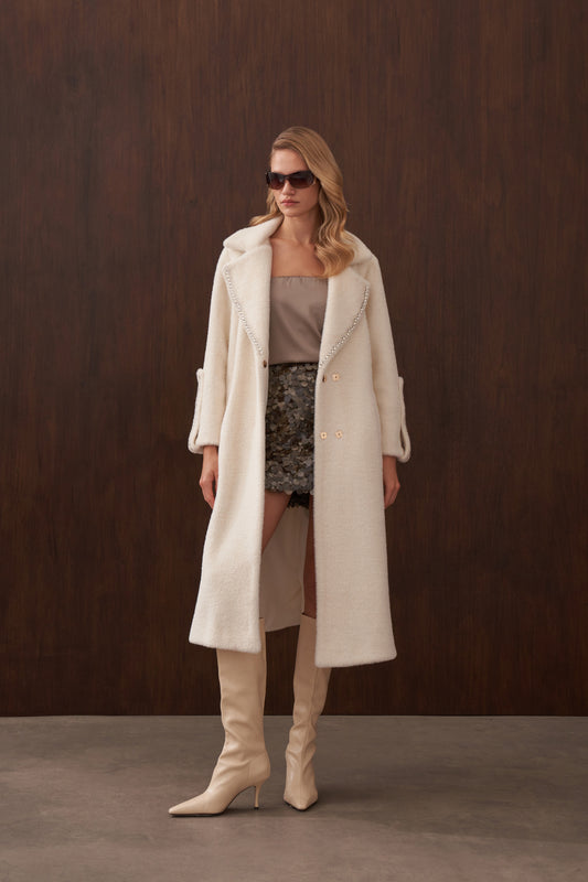 Elişi Detaylı Angora Kaban - ekru