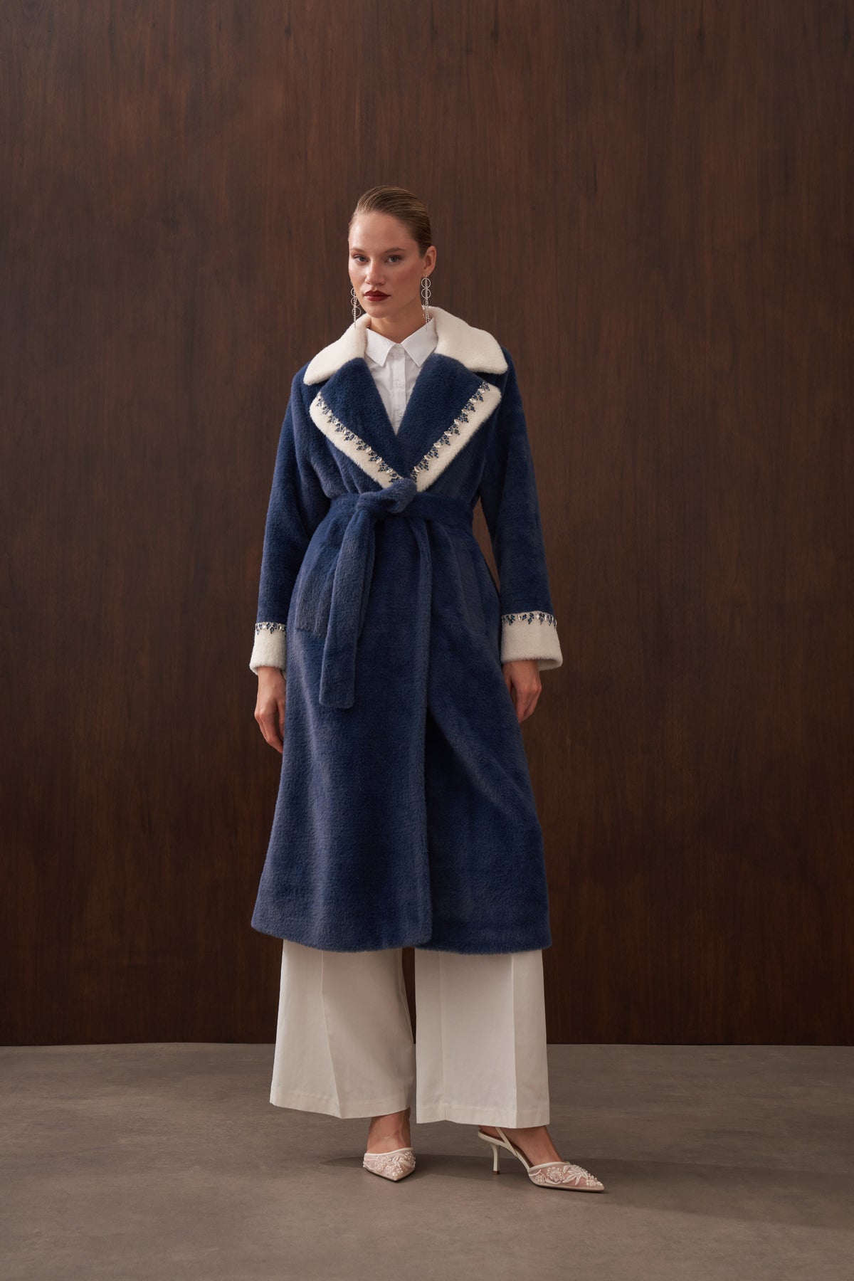 Garnili Elişi Detaylı Angora Kaban - indigo