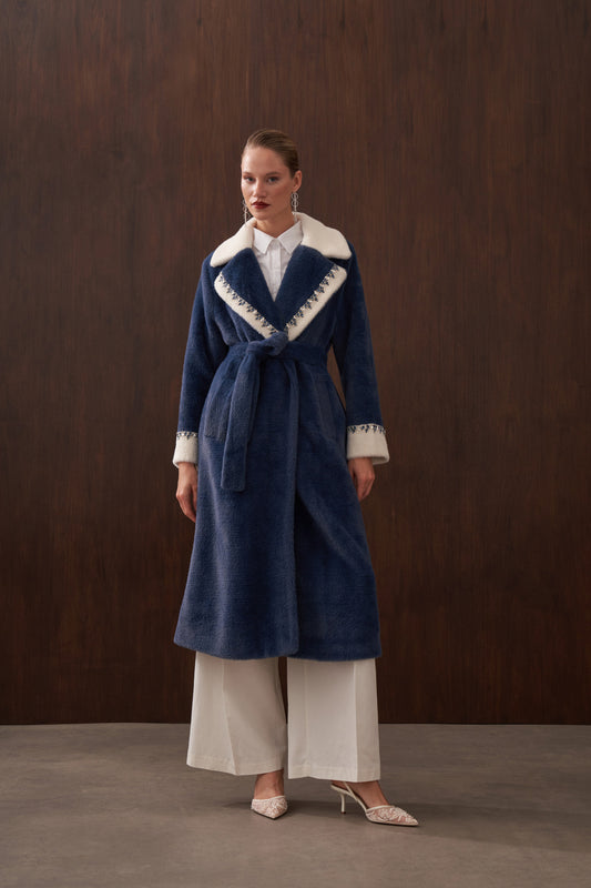 Garnili Elişi Detaylı Angora Kaban - indigo