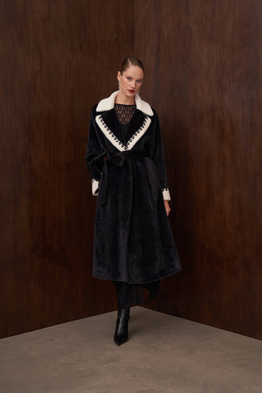 Garnili Elişi Detaylı Angora Kaban - siyah