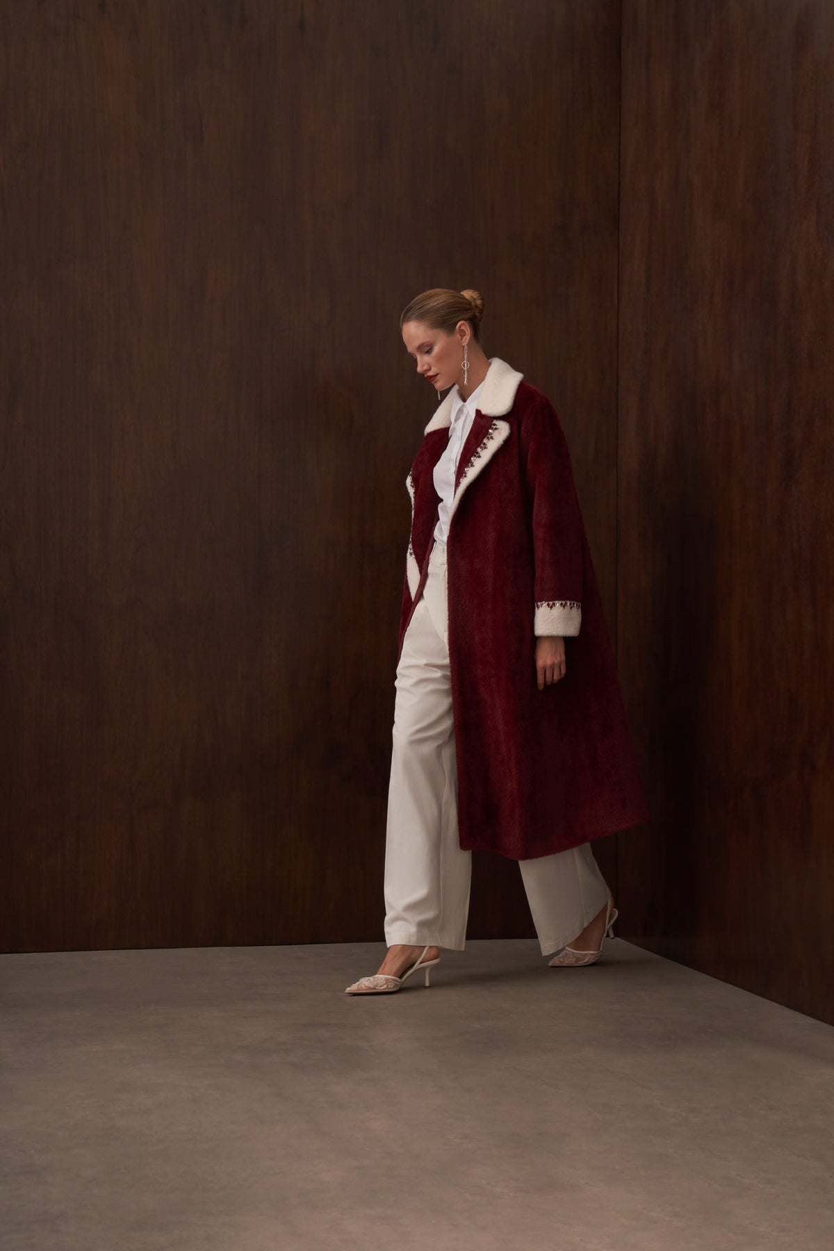 Garnili Elişi Detaylı Angora Kaban - bordo