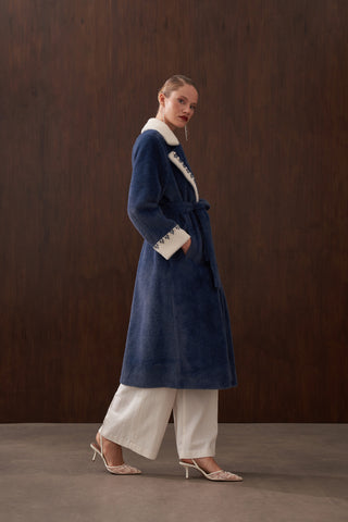 Garnili Elişi Detaylı Angora Kaban - indigo