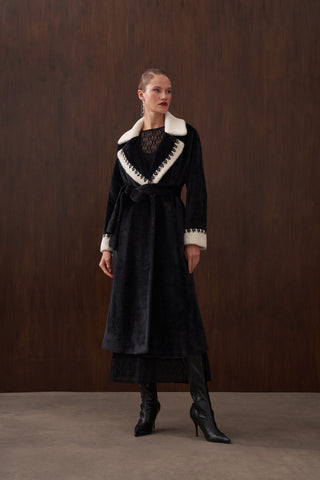 Garnili Elişi Detaylı Angora Kaban - siyah