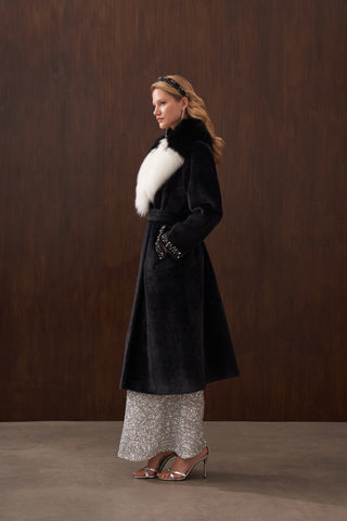 Çift Renk Kürklü Elişi Detaylı Angora Kaban - siyah