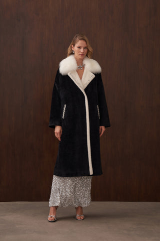 Garnili Kürk ve Elişi Detaylı Angora Kaban - siyah