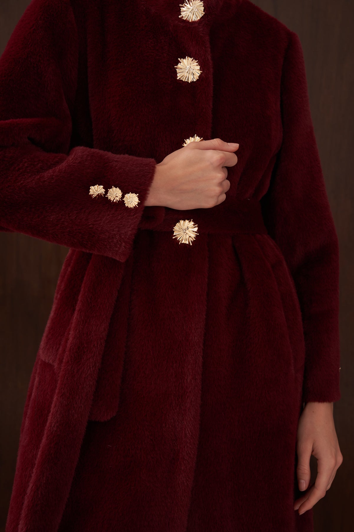 Önü Düğme Detaylı Angora Kaban - bordo