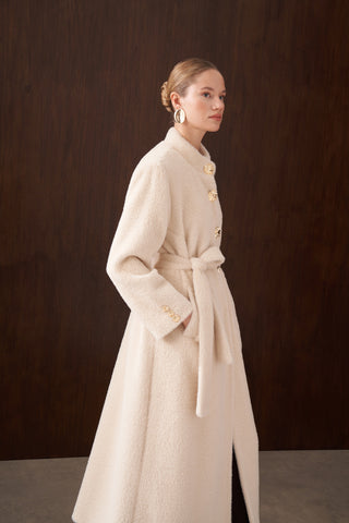 Önü Düğme Detaylı Angora Kaban - açık bej