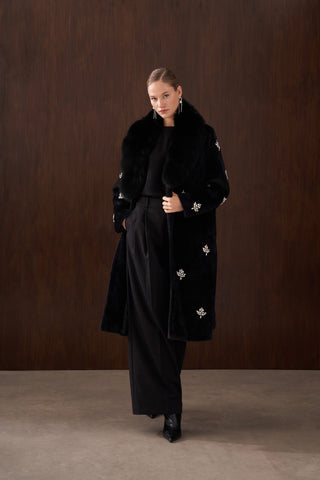 Elişi ve Orijinal Kürk Detaylı Angora Kaban - siyah