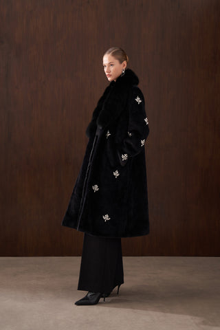 Elişi ve Orijinal Kürk Detaylı Angora Kaban - siyah