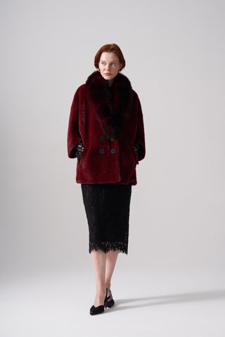 Kürk ve Düğme Detaylı Angora Kaban - bordo