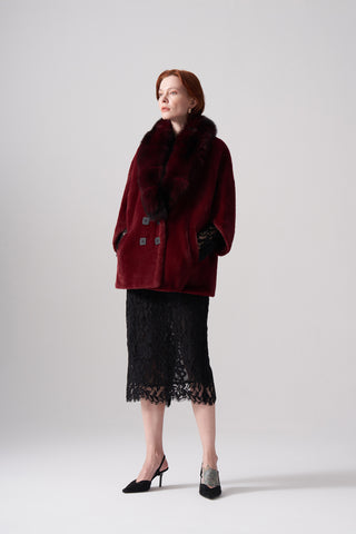 Kürk ve Düğme Detaylı Angora Kaban - bordo