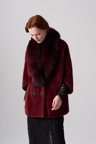 Kürk ve Düğme Detaylı Angora Kaban - bordo