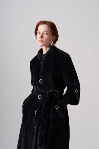 Triko ve Çıtçıt Detaylı Angora Kaban - siyah