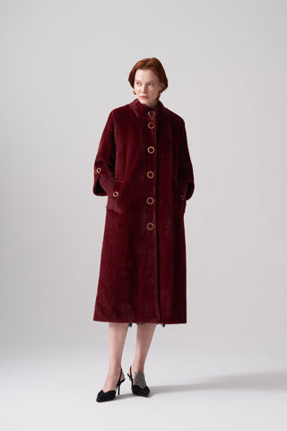 Triko ve Çıtçıt Detaylı Angora Kaban - bordo