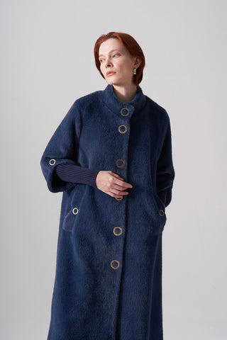 Triko ve Çıtçıt Detaylı Angora Kaban - indigo