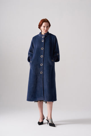 Triko ve Çıtçıt Detaylı Angora Kaban - indigo