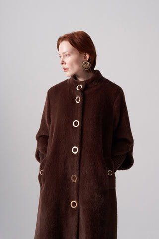 Triko ve Çıtçıt Detaylı Angora Kaban - kahve