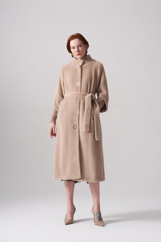 Triko ve Çıtçıt Detaylı Angora Kaban - koyu bej