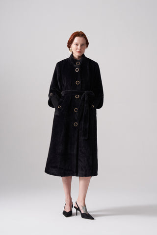 Triko ve Çıtçıt Detaylı Angora Kaban - siyah