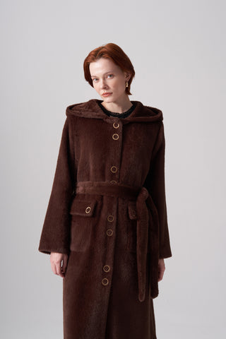 Çıt Çıt Detaylı Cepli Angora Kaban - kahve