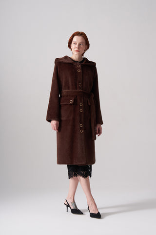 Çıt Çıt Detaylı Cepli Angora Kaban - kahve