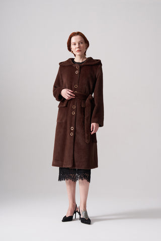 Çıt Çıt Detaylı Cepli Angora Kaban - kahve