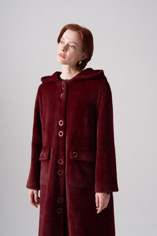 Çıt Çıt Detaylı Cepli Angora Kaban - bordo